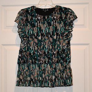 NWT Free Rose Multi-Color Short Flutter Sleeve Peplum Top BOHO Tunic Flowy Sz M